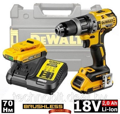 Ударная аккумуляторная дрель-шуруповерт DeWALT DCD796D2 (2 акк 2Aч, Li-Ion, 18В, 70 Нм, бесщет.) - фото 1 - id-p162641243