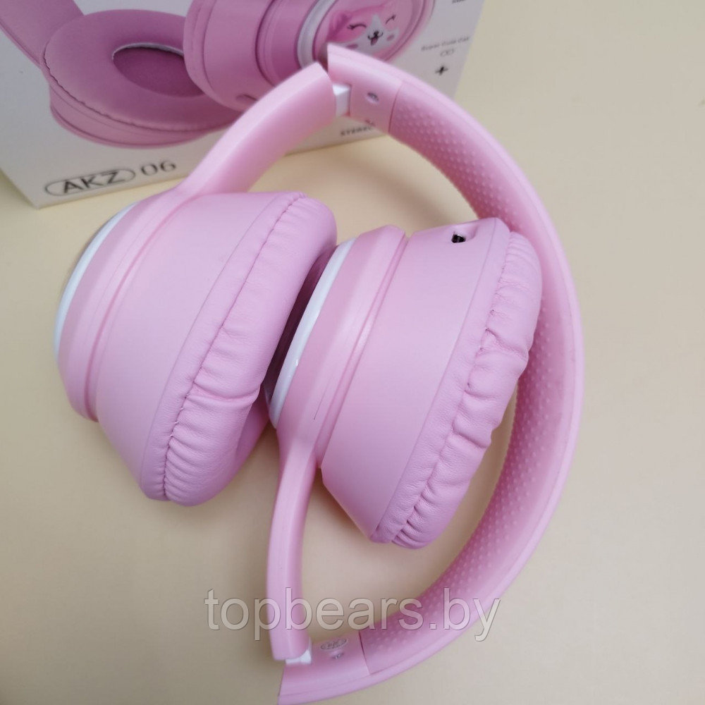 Беспроводные наушники HeadPhone AKZ 06 c котиком в иллюминаторе / Bluetooth наушники 5.0 Розовый - фото 2 - id-p220691867