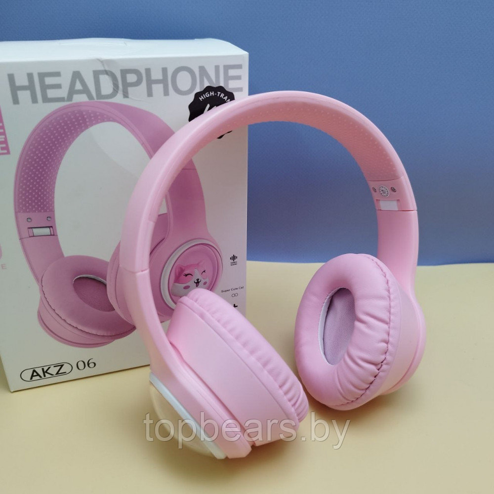Беспроводные наушники HeadPhone AKZ 06 c котиком в иллюминаторе / Bluetooth наушники 5.0 Розовый - фото 7 - id-p220691867