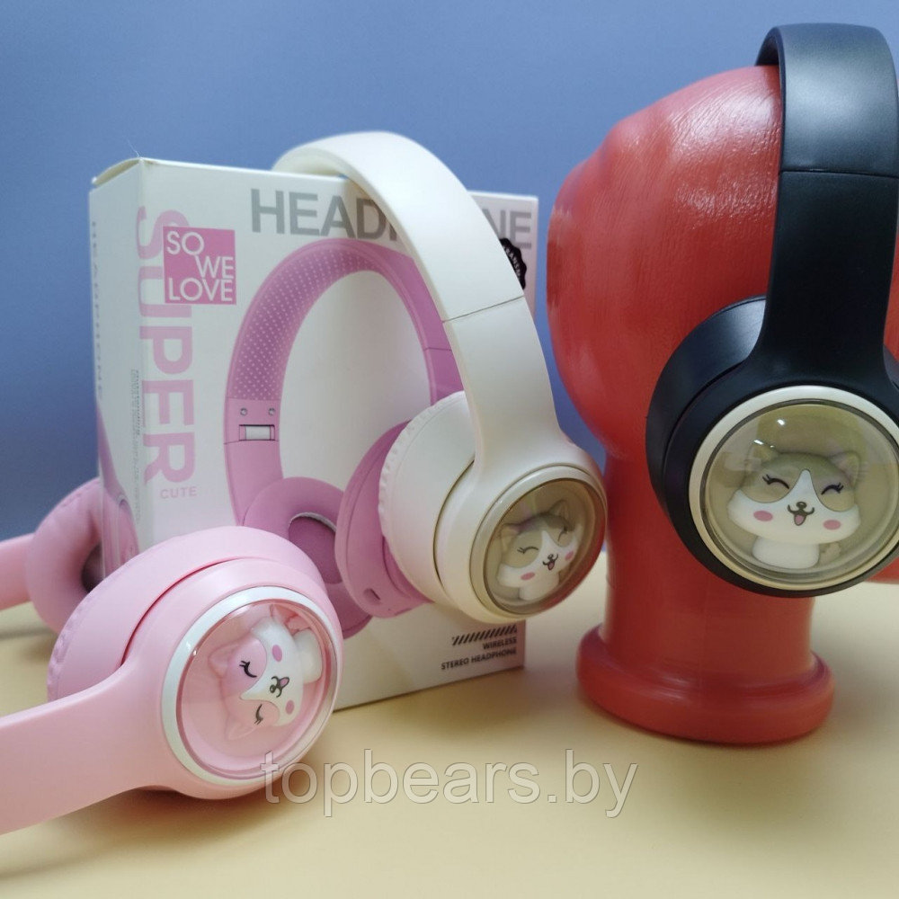 Беспроводные наушники HeadPhone AKZ 06 c котиком в иллюминаторе / Bluetooth наушники 5.0 Розовый - фото 9 - id-p220691867