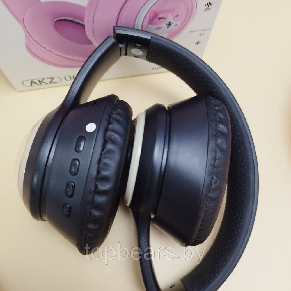 Беспроводные наушники HeadPhone AKZ 06 c котиком в иллюминаторе / Bluetooth наушники 5.0 Бежевый - фото 3 - id-p220691869