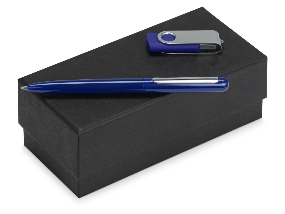 Подарочный набор Skate Mirro с ручкой для зеркальной гравировки и флешкой, синий - фото 1 - id-p220691895