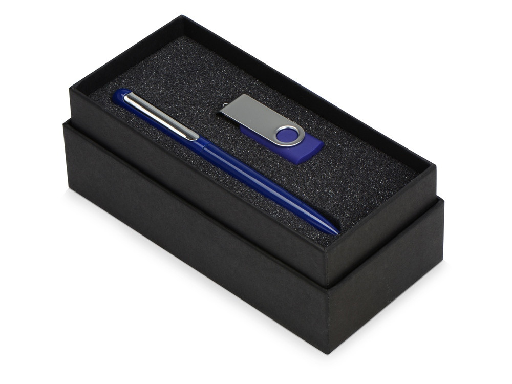 Подарочный набор Skate Mirro с ручкой для зеркальной гравировки и флешкой, синий - фото 2 - id-p220691895
