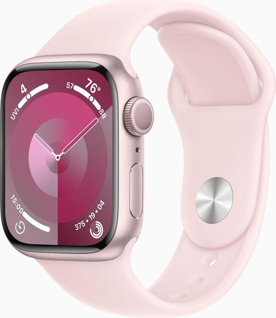 Смарт-часы Apple Watch Series 9 A2978 41мм OLED корп.розовый Sport Band рем.светло-розовый разм.брасл.:S/M - фото 1 - id-p220695463