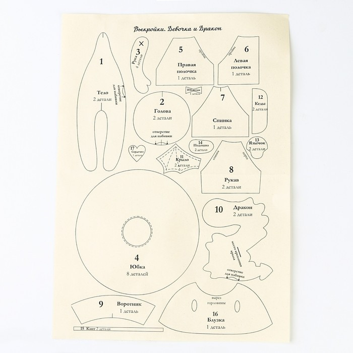 Набор для изготовления текстильной игрушки «Девочка и дракон» рост 15 см - фото 6 - id-p220696251