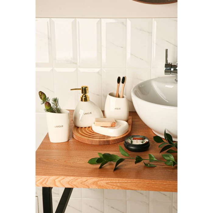 Набор аксессуаров для ванной комнаты SAVANNA Stone, 4 предмета (мыльница, дозатор для мыла, 2 стакана), цвет - фото 9 - id-p220696536