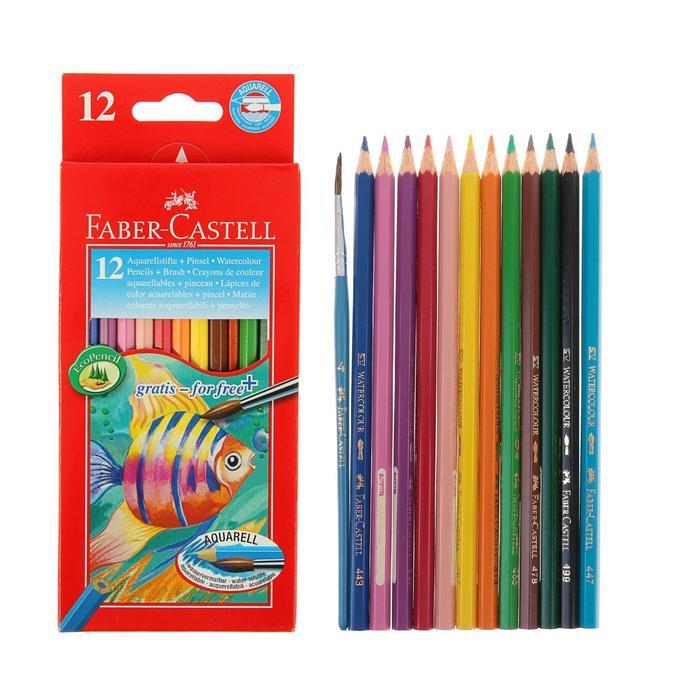 Карандаши акварельные 12 цветов Faber-Castell 1144, шестигранный корпус, с кисточкой - фото 1 - id-p220696337