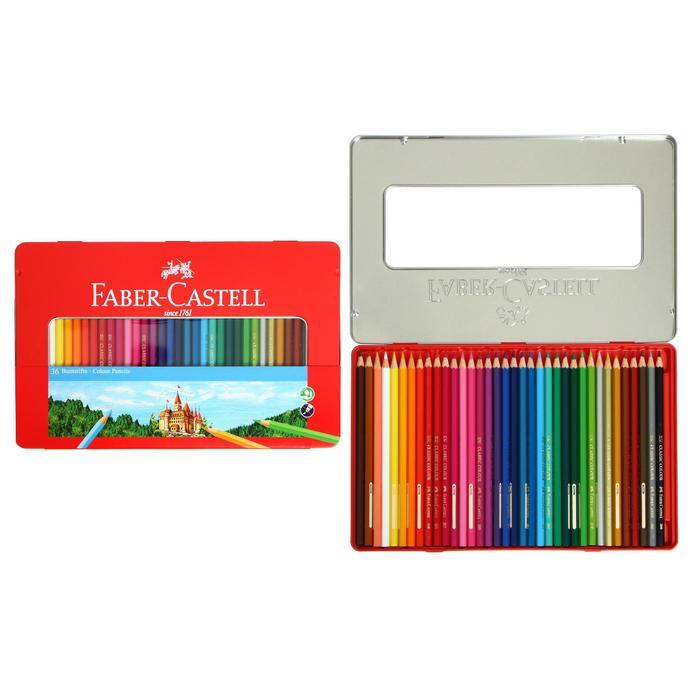 Карандаши 36 цвета Faber-Castell "Замок", шестигранный корпус, заточенные, в металлическом пенале - фото 1 - id-p220696364