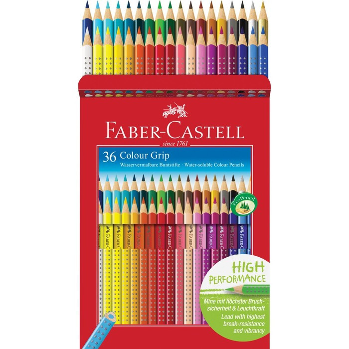 Карандаши цветные Faber-Castell "Grip", 36 цветов, трехгранные, заточенные, в картонной коробке с европодвесом - фото 1 - id-p220696368