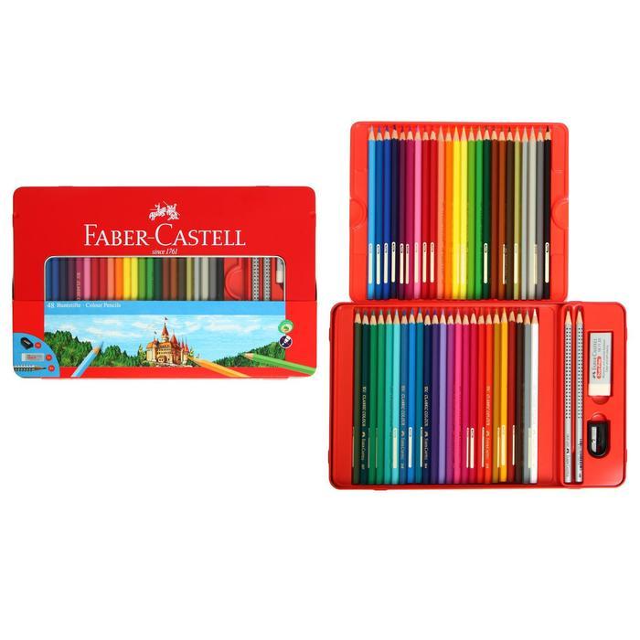 Карандаши 48 цвета Faber-Castell "Замок", трёхгранный корпус, 2 чернографитных карандаша , с ластиком, в - фото 1 - id-p220696370