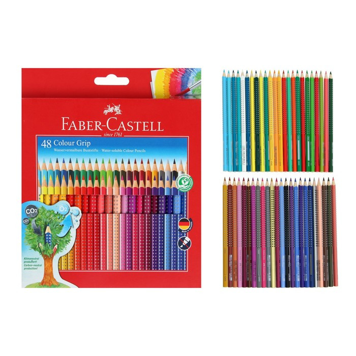 Карандаши цветные 48 цветов Faber-Castell GRIP 2001, трехгранные, в картонной коробке с европодвесом - фото 1 - id-p220696372