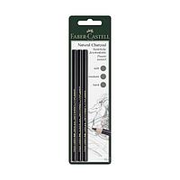 Уголь натуральный набор Faber-Castell PITT® Monochrome Charcoal, 3 штуки разной твёрдости: S, M, H