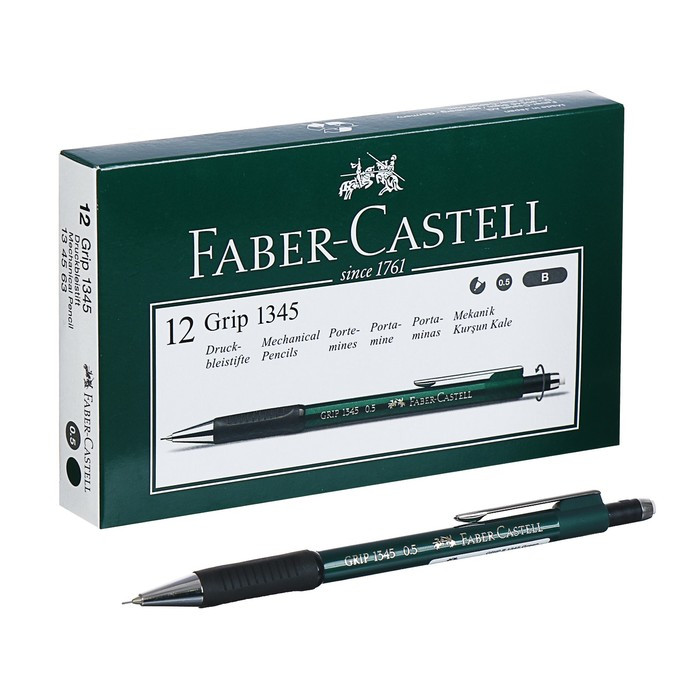 Карандаш механический 0.5 мм Faber-Castell GRIP 1345 с ластиком, резиновый упор, зелёный - фото 1 - id-p220696406