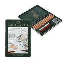 Карандаши художественные (набор) Faber-Castell PITT Monochrome, 12 штук, в металлической коробке