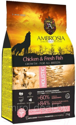 Сухой корм для собак Ambrosia Grain Free для щенков всех пород с курицей и рыбой / U/ACF2 - фото 1 - id-p220698628