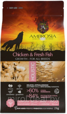 Сухой корм для собак Ambrosia Grain Free для щенков всех пород с курицей и рыбой / U/ACF2 - фото 2 - id-p220698628