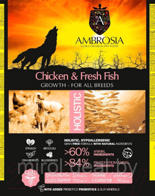 Сухой корм для собак Ambrosia Grain Free для щенков всех пород с курицей и рыбой / U/ACF2 - фото 5 - id-p220698628