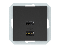 USB зарядное устройство двухместное 2xUSB 3,4 А без рамки, черный матовый