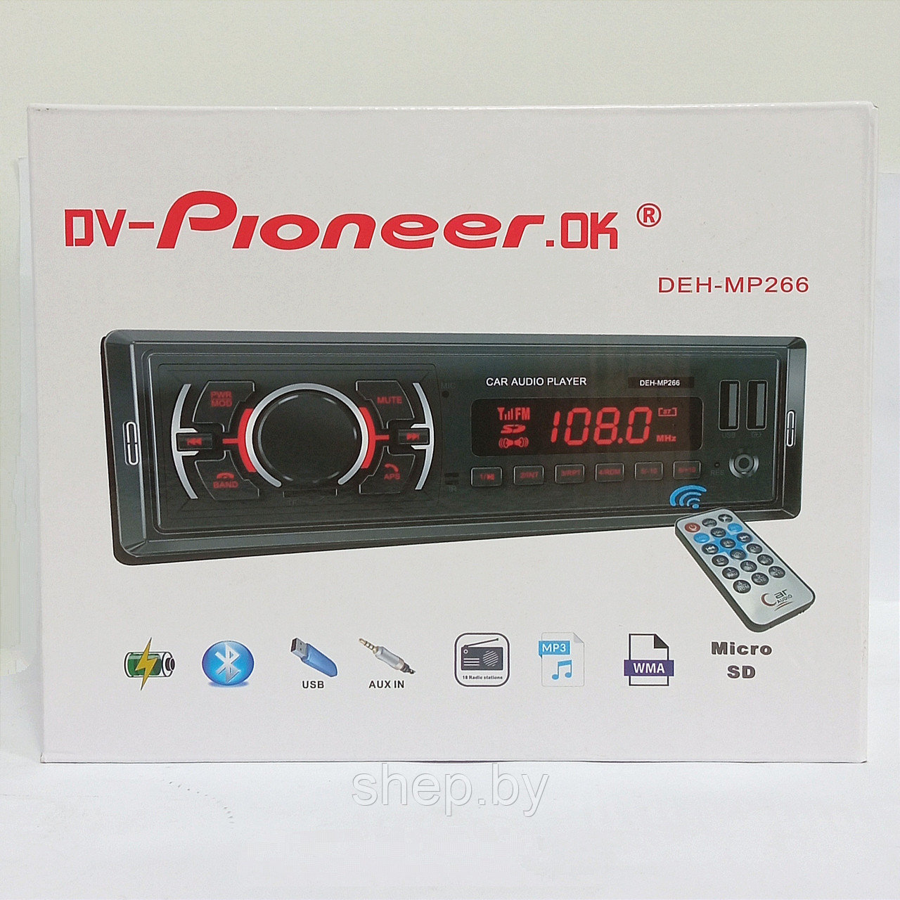 Автомагнитола DV-Pioneer.OK DEH-MP266 (New) BT, LED, MP3/2 USB/TF/FM/AM, AUX, RCA пульт - фото 8 - id-p220702781