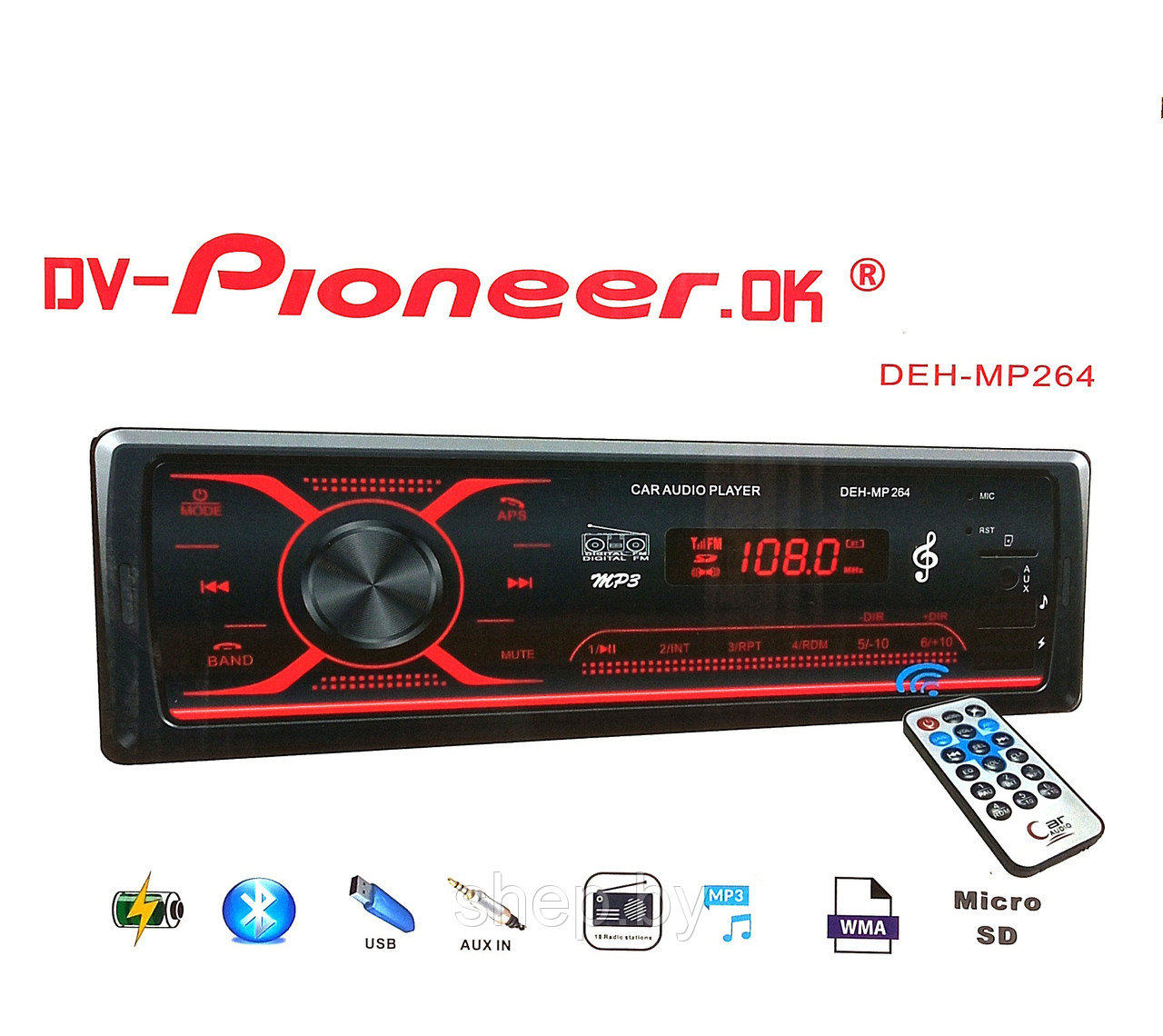 АВТОМАГНИТОЛА DV-PIONEER.OK DEH-MP264 (MP263) + пульт ДУ