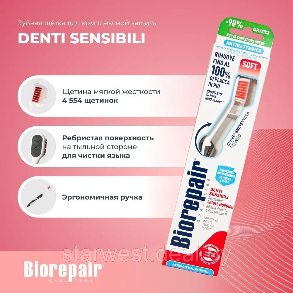 Biorepair Curve Denti Sensibili Toothbrush Soft / Мягкая Зубная щетка изогнутая мануальная / механическая - фото 3 - id-p220703332