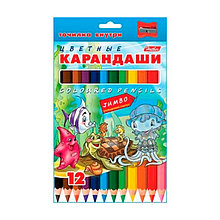 Карандаши цветные Jumbo Hatber Морская семейка, 12 цв., заточенные + точилка