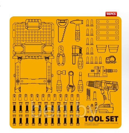 Детский набор инструментов с верстаком, электродрелью, детская мастерская, 98 предметов, G231 - фото 4 - id-p220719892