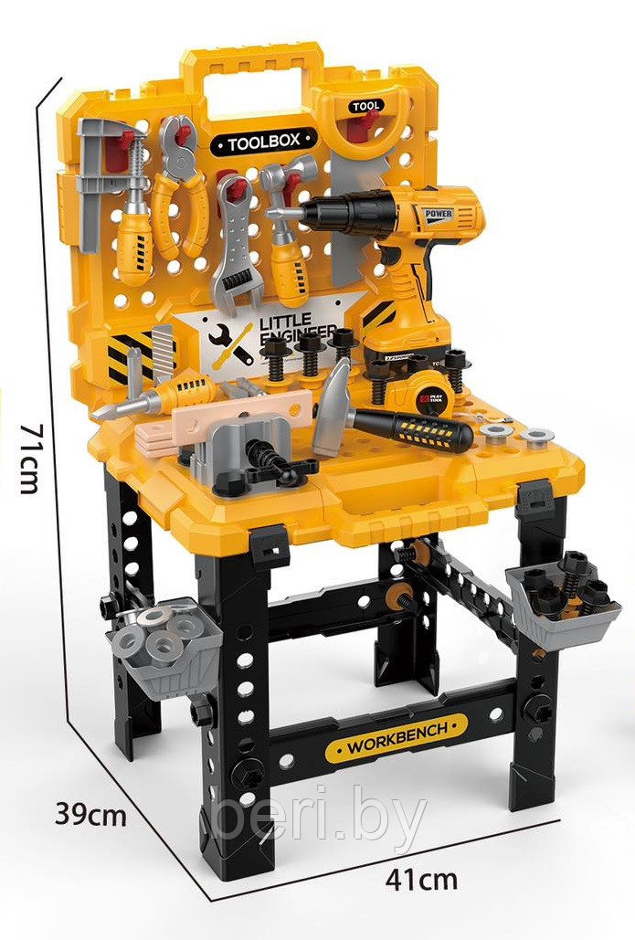 Детский набор инструментов с верстаком, электродрелью, детская мастерская, 98 предметов, G231 - фото 5 - id-p220719892