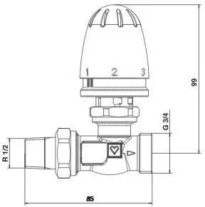 Вентиль на обратную подводку с термостатической головкой, прямой, 1/2"x3/4" RTL HERZ 1920123, фото 2