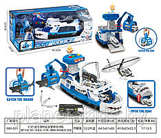 Катер полицейский - автотрек гараж , игровой набор парковка паркинг лодка, свет, звук, 660-S01
