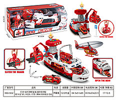 Катер пожарный - автотрек гараж , игровой набор парковка паркинг лодка, свет, звук, 660-S02