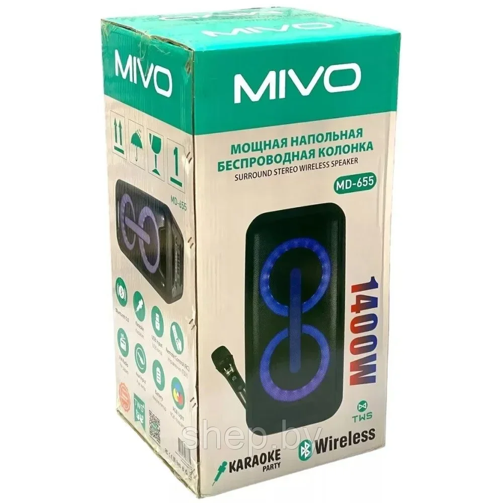 Мощная караоке колонка MIVO MD-655 100Вт FM/Bluetooth/USB/SD/AUX/ Пульт / Беспроводной микрофон NEW !!! - фото 10 - id-p220729918