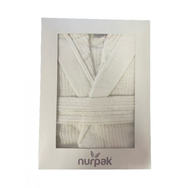 Махровый халат с капюшоном мужской 170,176/96 молочно-белый NURPAK 503 - фото 2 - id-p220727276