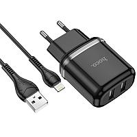 Сетевое зарядное устройство Hoco N4 (2USB: 5V 2.4A +кабель iP) цвет: черный