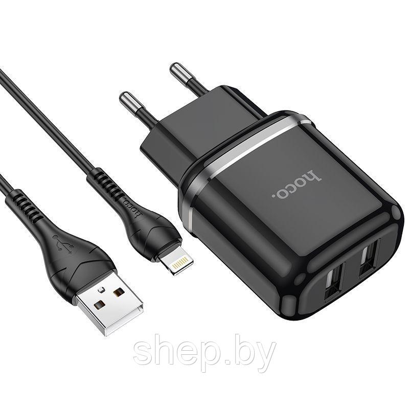 Сетевое зарядное устройство Hoco N4 (2USB: 5V 2.4A +кабель iP) цвет: черный - фото 1 - id-p220730081