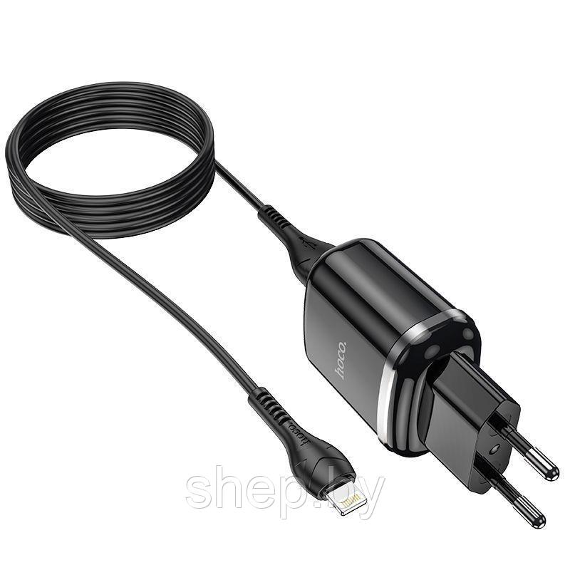 Сетевое зарядное устройство Hoco N4 (2USB: 5V 2.4A +кабель iP) цвет: черный - фото 2 - id-p220730081