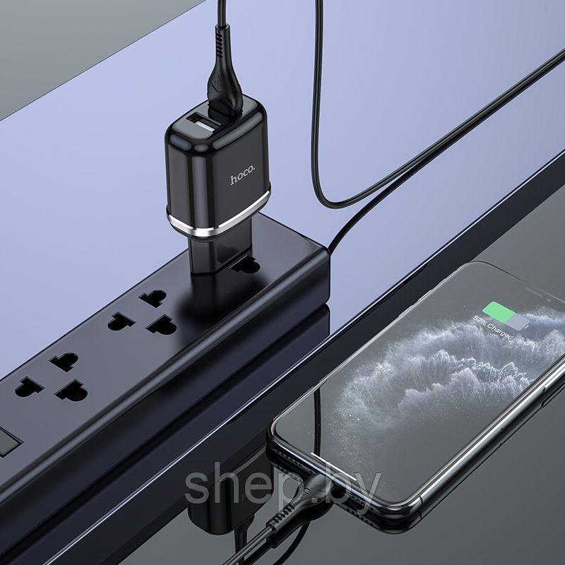 Сетевое зарядное устройство Hoco N4 (2USB: 5V 2.4A +кабель iP) цвет: черный - фото 3 - id-p220730081