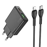 Сетевое зарядное устройство Hoco N38 (PD20W+QC3.0 + кабель Type-C в iP) цвет: черный