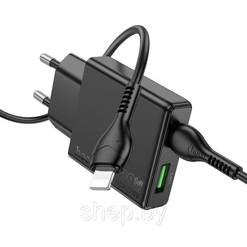 Сетевое зарядное устройство Hoco N38 (PD20W+QC3.0 + кабель Type-C в iP) цвет: черный - фото 3 - id-p220730105