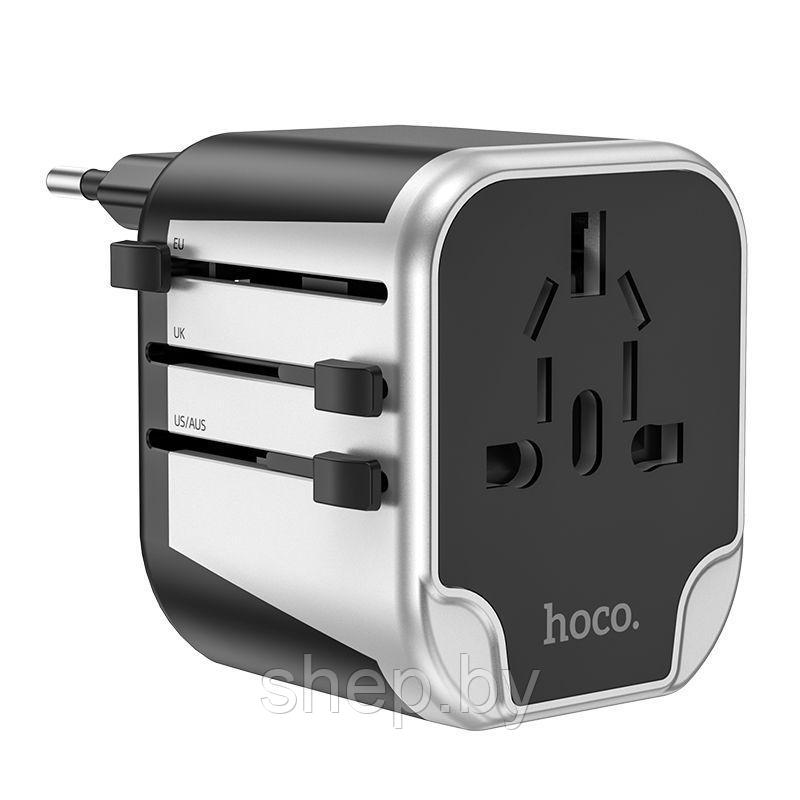 Сетевой универсальный-переходник Hoco AC5 (EU/UK/US/AU) цвет: черный - фото 1 - id-p220730108