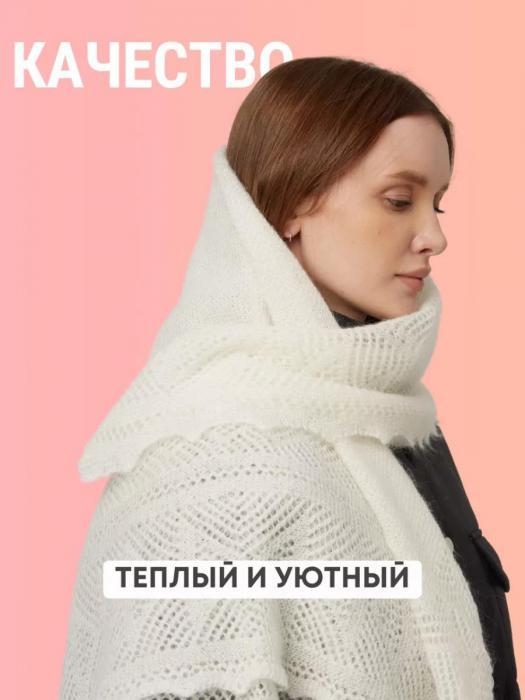 Оренбургский пуховый платок женский на голову шею зимний шейный головной теплый белый косынка шаль большой - фото 3 - id-p220733618