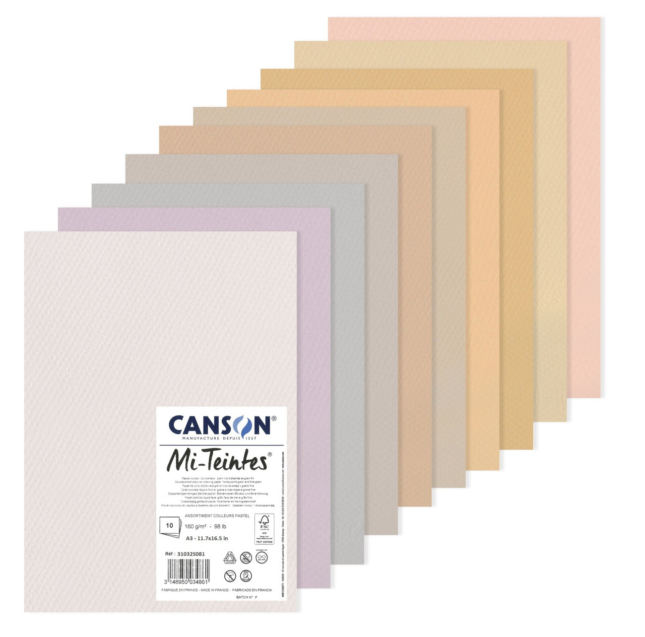 Набор бумаги для пастели Canson Mi-Teintes 160 г/м2 А3 Пастельные цвета 10 листов - фото 1 - id-p220735339