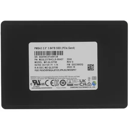 Твердотельный накопитель Samsung Enterprise SSD MZQL23T8HCLS-00A07, 2.5"(SFF/U.2), PM9A3, 3840GB, NVMe/PCIE, фото 2