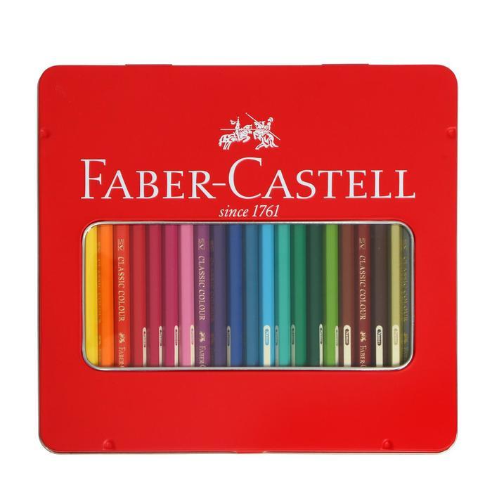 Карандаши 24 цвета Faber-Castell "Замок", шестигранный корпус, заточенные, в металлической коробке - фото 3 - id-p220744993