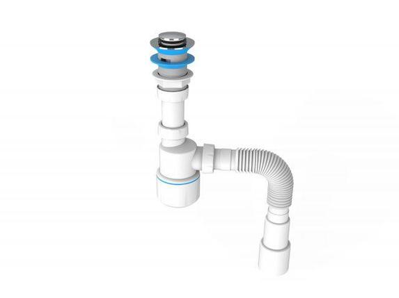 Сифон для умывальника, click-clack, гайка 32 мм, с гибк. труб. 1 1/4"- 40/50мм, AV Engineering, фото 2