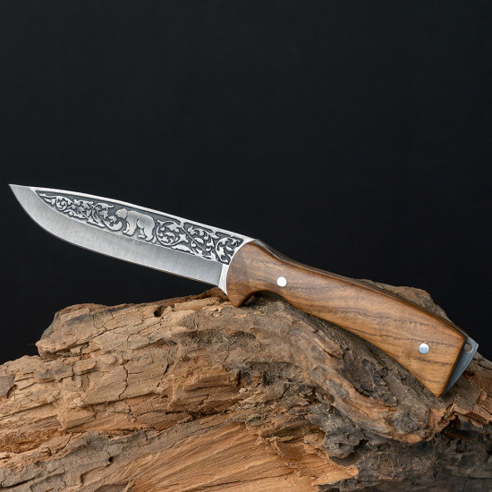 Нож фиксированный в чехле c деревянной ручкой Медведь - фото 1 - id-p220746982