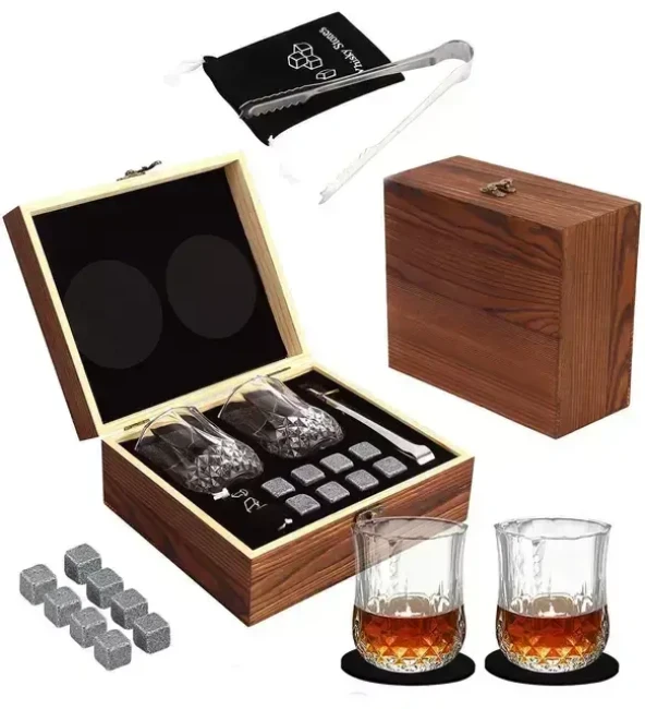 Подарочный набор с камнями для виски в деревянной шкатулке Amiro Bar Set ABS-202W - фото 1 - id-p185158306