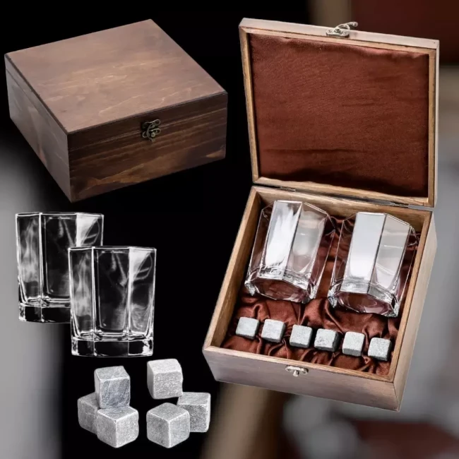 Подарочный набор для виски в деревянной шкатулке с камнями AmiroTrend ABW-104 - фото 2 - id-p200564755