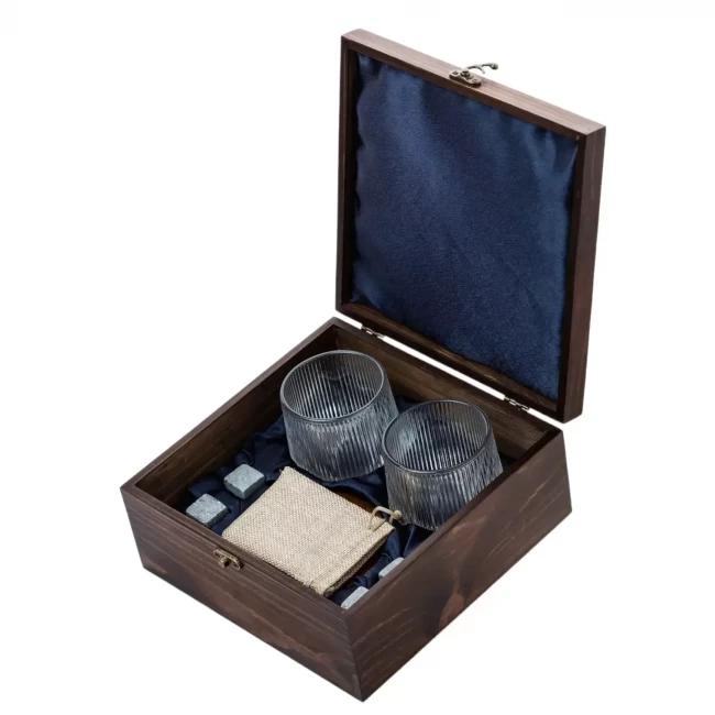 Подарочный набор с камнями для виски в деревянной шкатулке (крутящиеся бокалы с деревянной подставкой) - фото 3 - id-p220747191