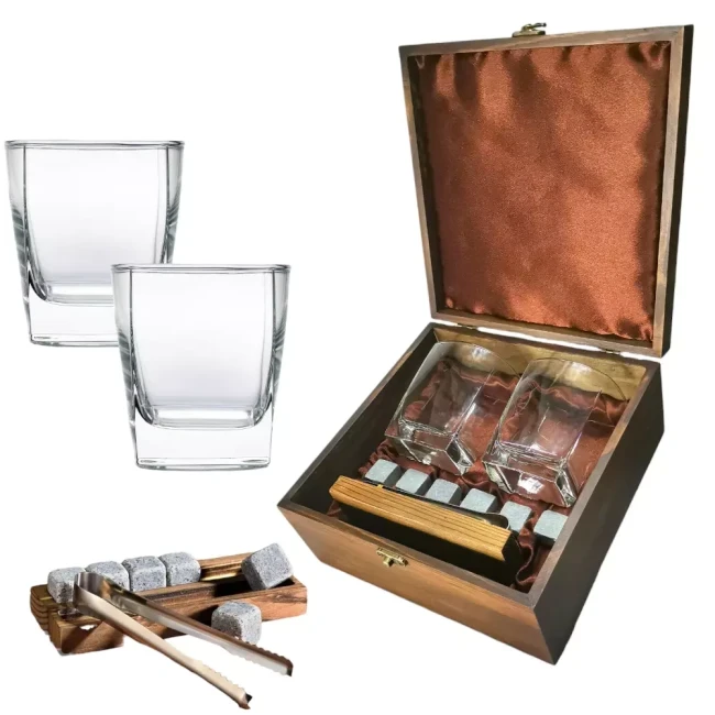 Подарочный набор для виски в деревянной шкатулке с камнями AmiroTrend ABW-103s - фото 1 - id-p220747236